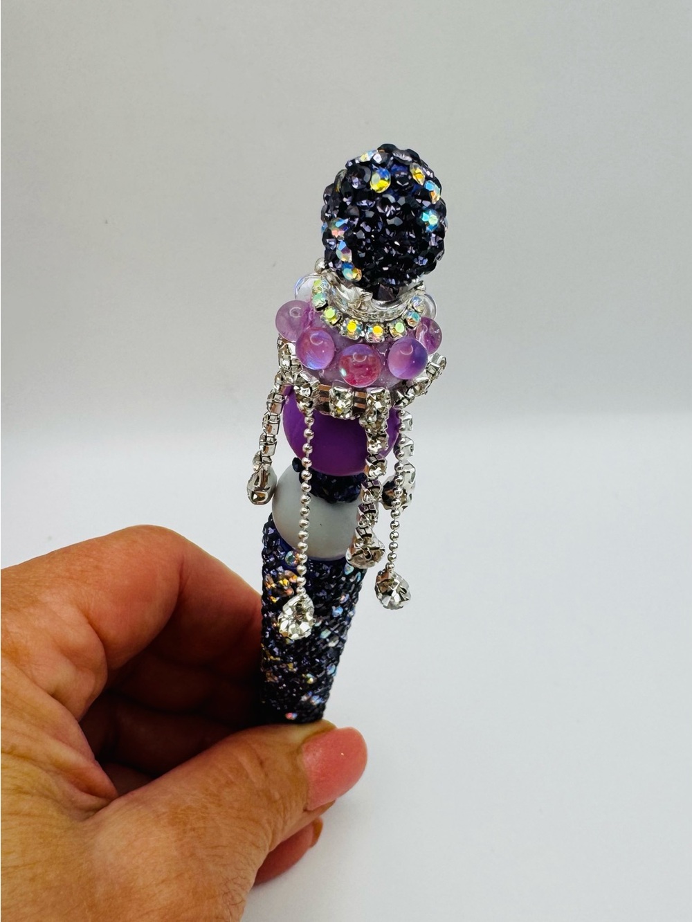 Handmade Aurora Purple Crystal Bling Pen With Dangling Rhinestone Chain Pendants - Picture 7 of 10